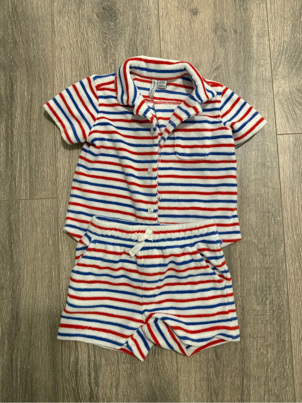 Janie and Jack Red, White & Blue Striped Terry Short Set